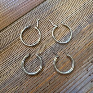 Elegant Silver Hoop Earrings Set 1”